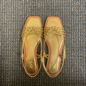 Zara gold flat sandals